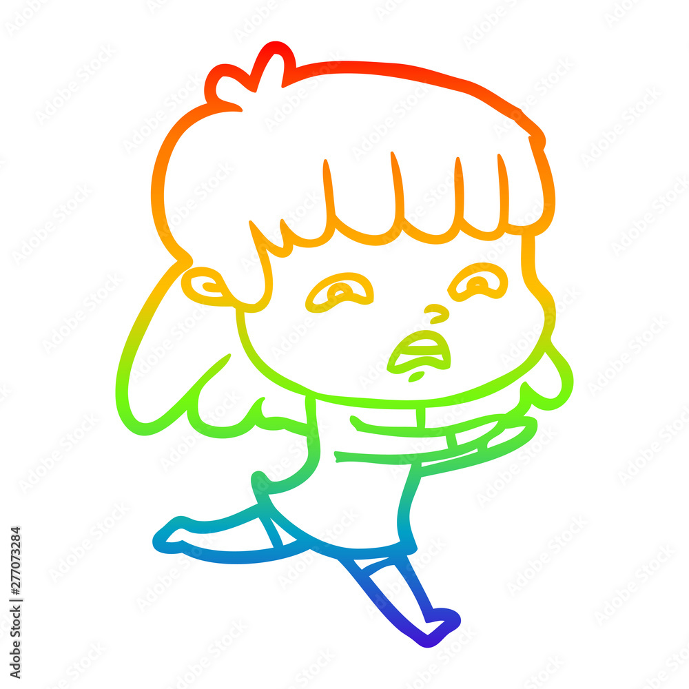 Obraz premium rainbow gradient line drawing cartoon worried woman