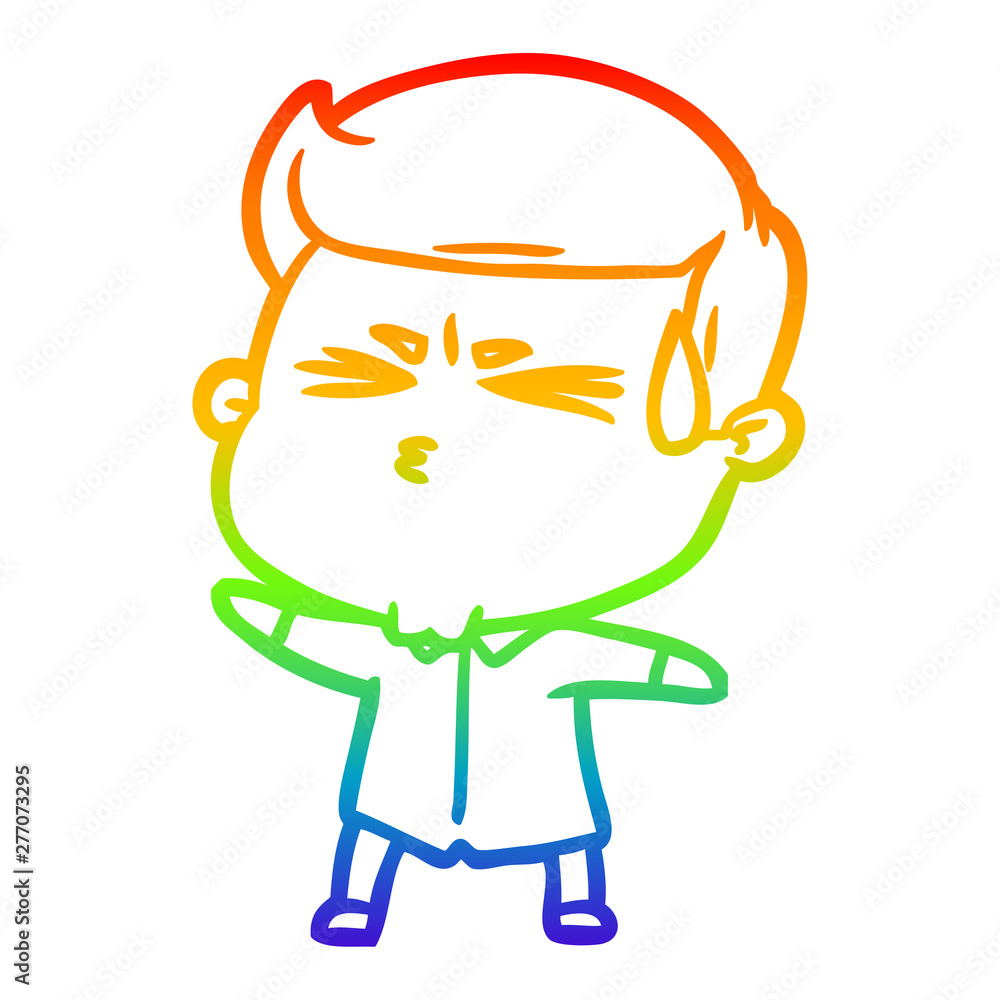 rainbow gradient line drawing cartoon man sweating rainbow gradient line drawing cartoon man sweating