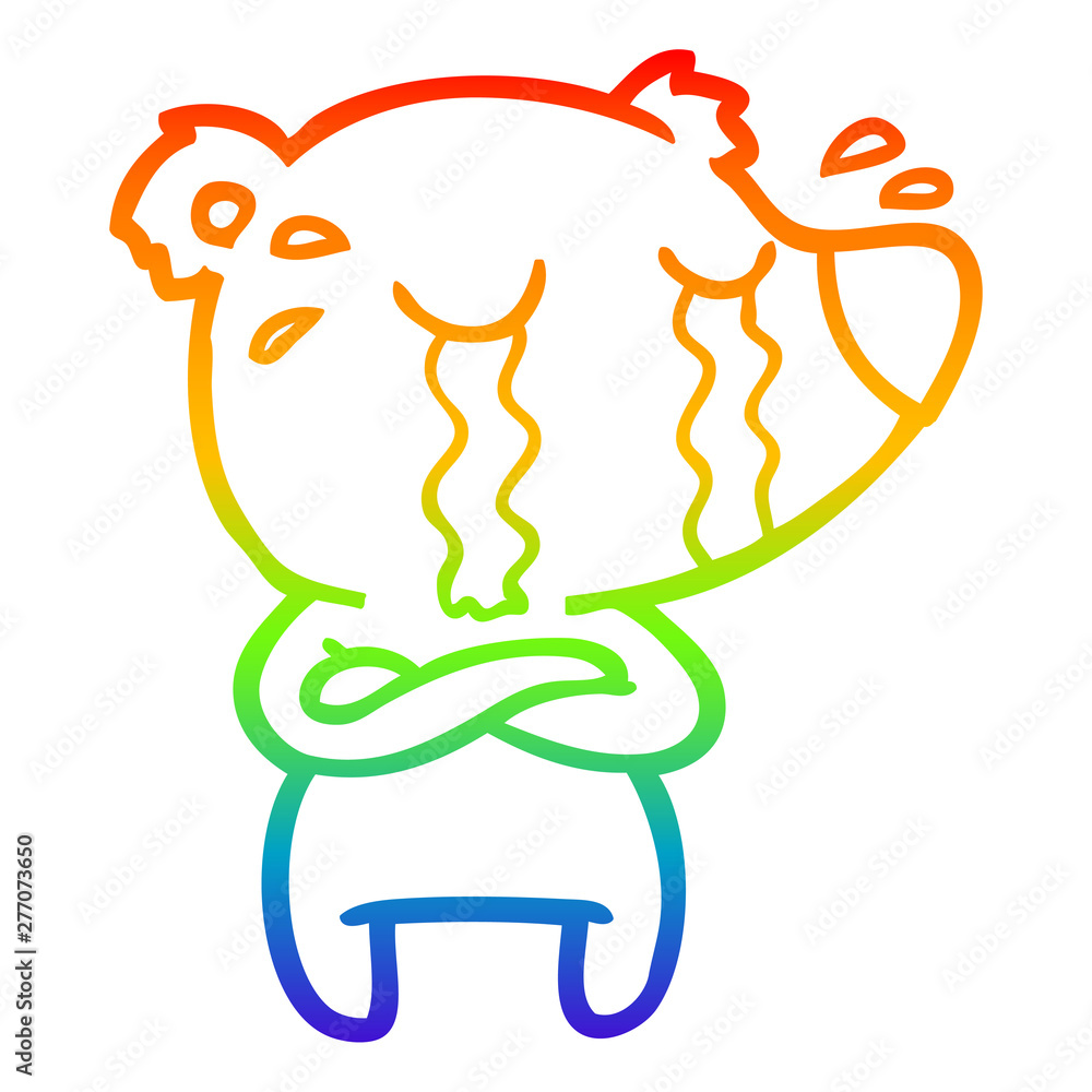 rainbow gradient line drawing cartoon crying bear