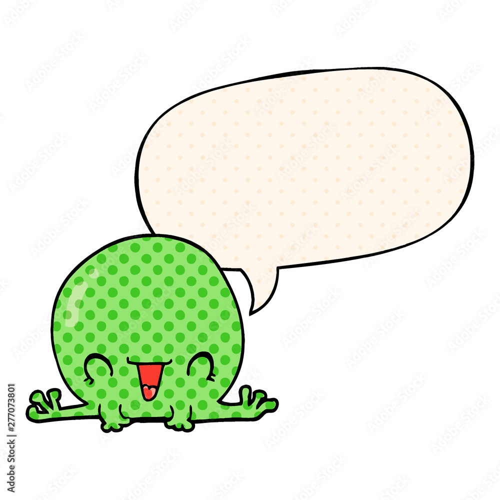 cartoon frog and speech bubble in comic book style