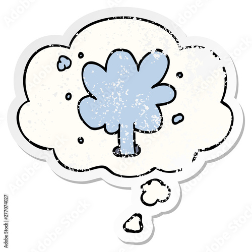 cartoon spouting water and thought bubble as a distressed worn sticker