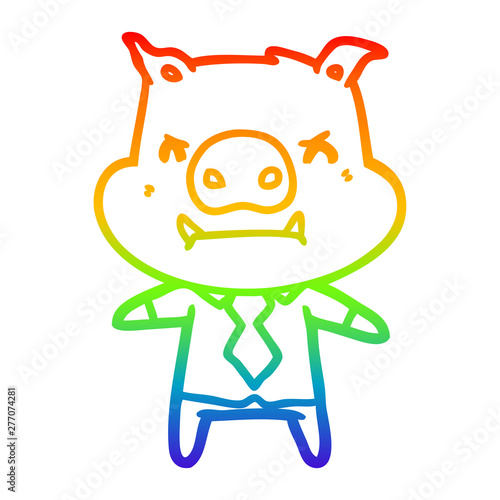 rainbow gradient line drawing angry cartoon pig boss