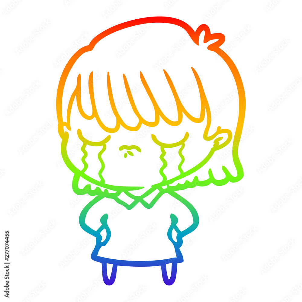 rainbow gradient line drawing cartoon woman crying rainbow gradient line drawing cartoon woman crying
