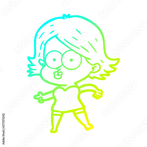 cold gradient line drawing cartoon girl pouting