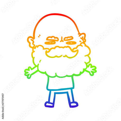 rainbow gradient line drawing cartoon man with beard frowning