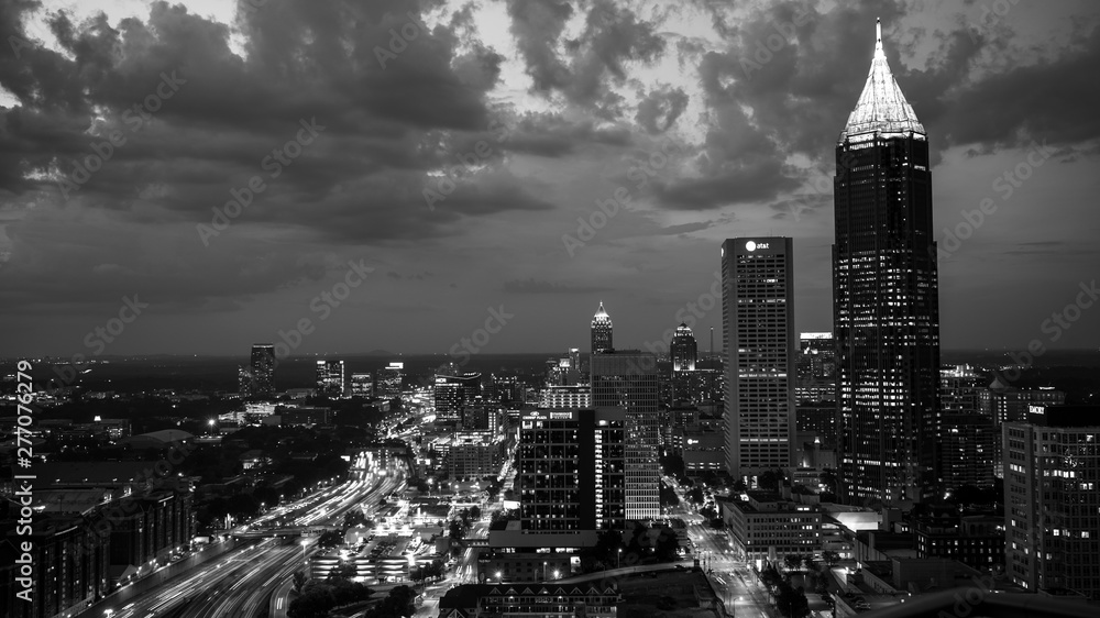Atlanta by night in black and white.
