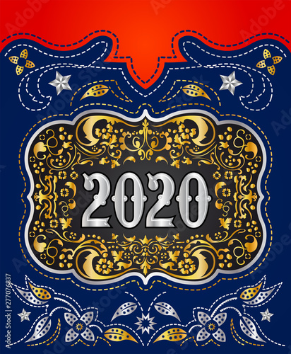 2020 Cowboy Belt buckle design, Western badge decorative background