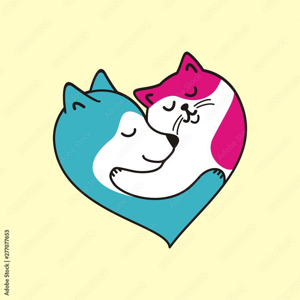 Fototapeta premium Cat and dog hugging
