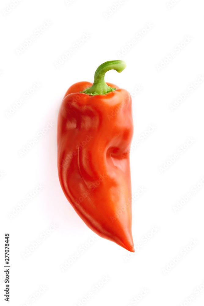 Red paprika isolated on a white background viewed from above. Top view of a red pepper on a solid background. Red paprika isolated on a white background viewed from above. Top view of a red pepper on a solid background.