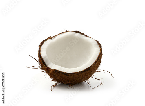 Fresh raw half cut coconut isolated on white background