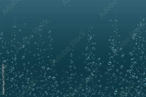 Bubbles underwater texture. Fizzy sparkles in water, sea, aquarium, ocean. Vector illustration soda air bubbles into drinks on blue background