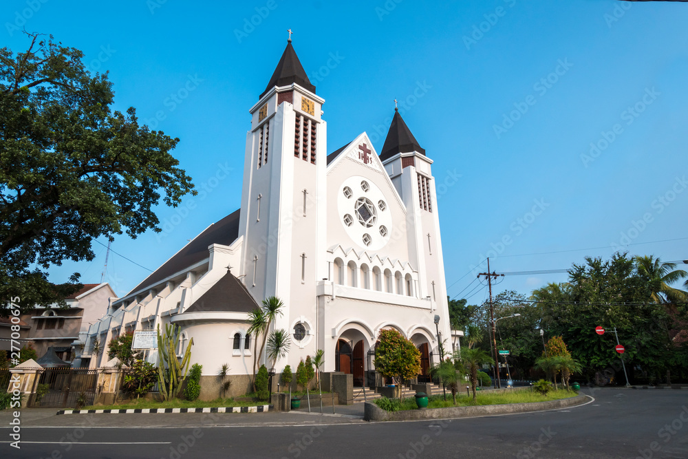 Cathedral Church of Our Lady of Mount Carmel in Malang, Indonesia, Neo – Gothic Europe architecture design church was built in 1934.