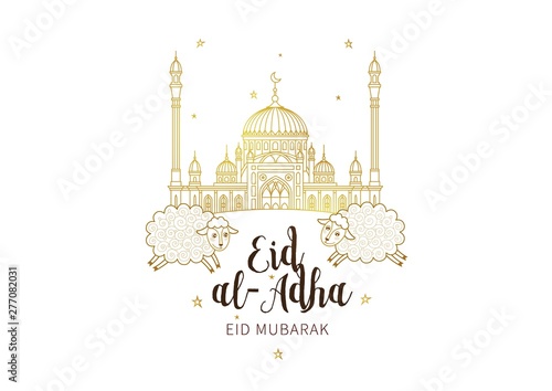 Muslim holiday Eid al-Adha card. Happy sacrifice celebration.