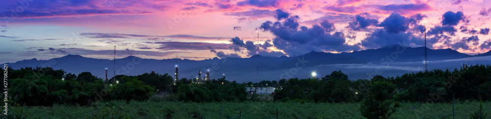 panorama of the Petroleum Plants at sunset