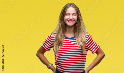 Young beautiful blonde woman over isolated background with a happy and cool smile on face. Lucky person.