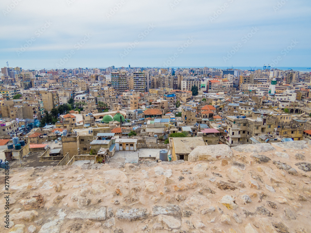 TRIPOLI, LEBANON - MAY 25, 2017: City aerial view from the Tripoli Castle.