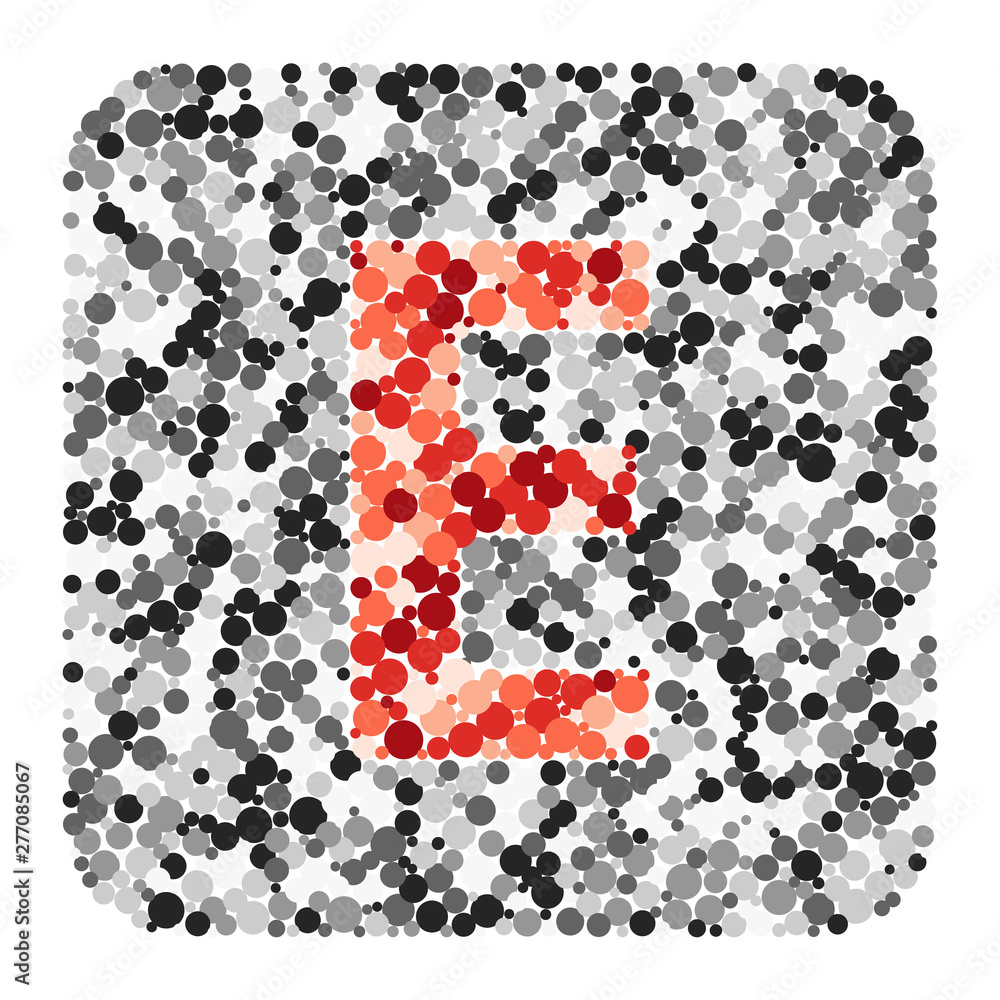 E letter color distributed circles dots illustration