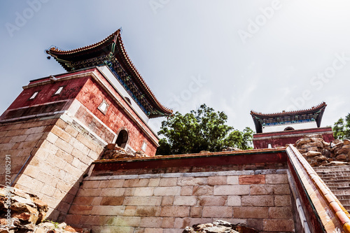 View of an old traditional building in Four Great Regions Temple, Tibetan Style Temple, which is the largest in Beijing Summer Palace. at The Summer Palace in Beijing, China.