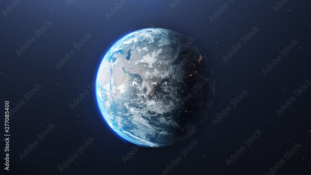 Earth from space with city lights in the night part , 3d rendering of planet Earth, elements of this image are provided by NASA