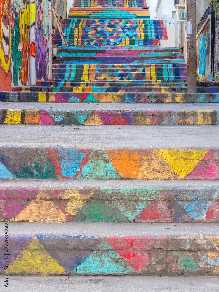 Fototapeta premium View of the famous Mar Mikhael painted stairs in Beirut, Lebanon 