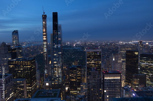 Top view of Manhattan buildings at night  New York.