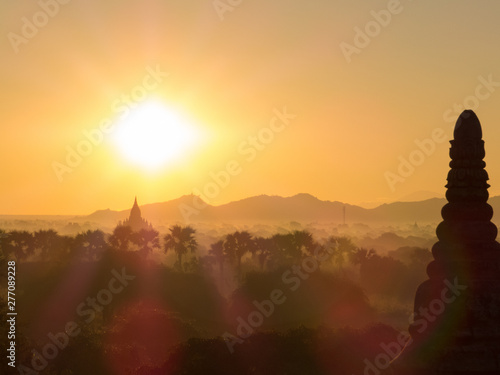 Magical sunrise over the temples in Bagan  Myanmar