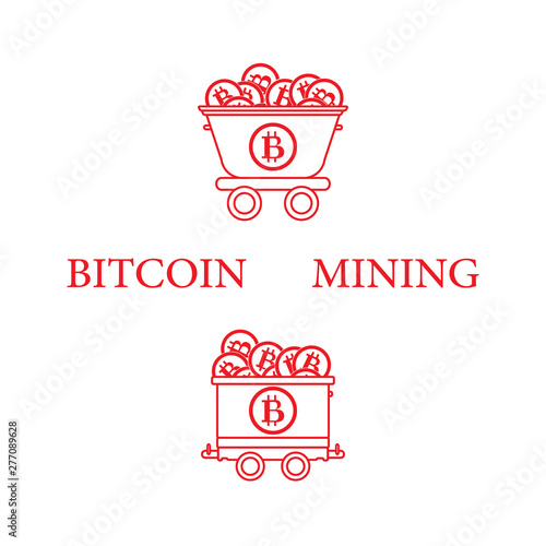 Mining of bitcoins. Mining trolleys with bitcoins.