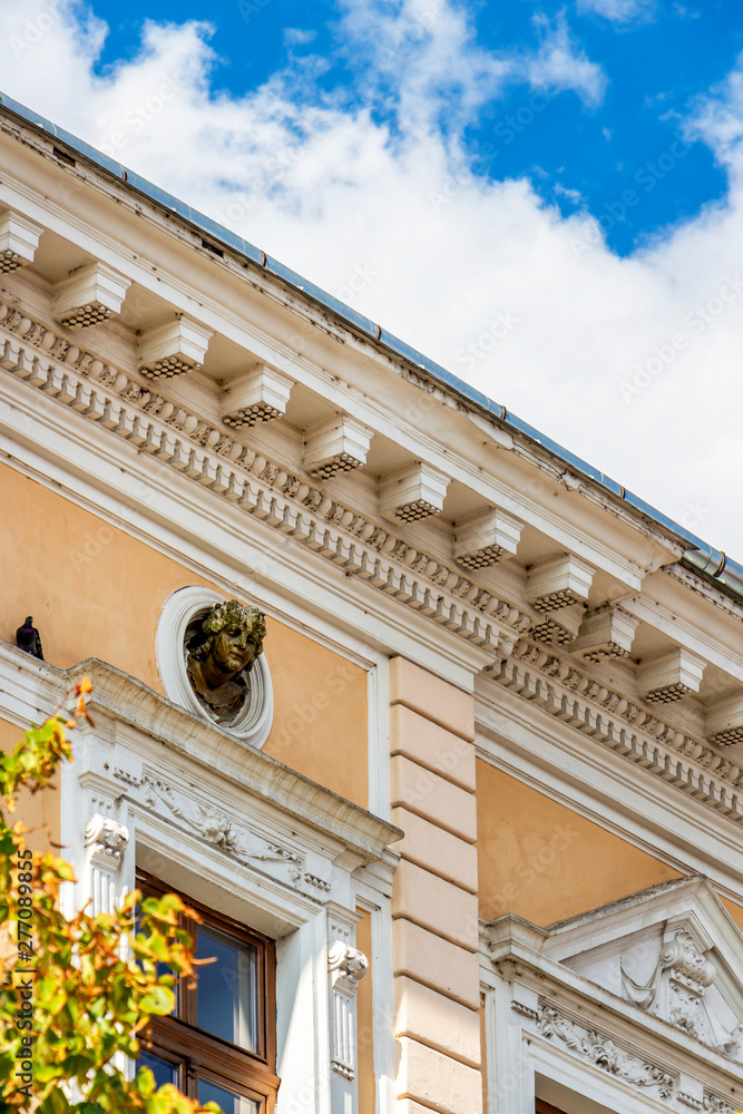 Details of a beautiful old building, Bulevardul Eroilor or Eroilor Boulevard in Cluj-Napoca, Transylvania, Romania