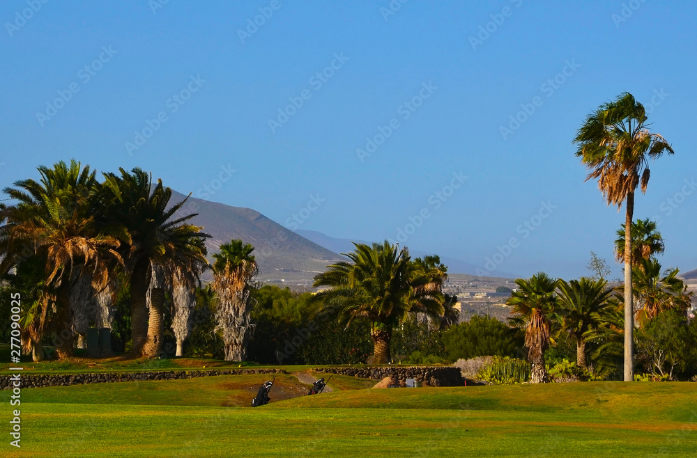 Golf course on the south coast of Tenerife,Canary Islands,Spain.Golf del  Sur.Summer vacation or travel concept. 