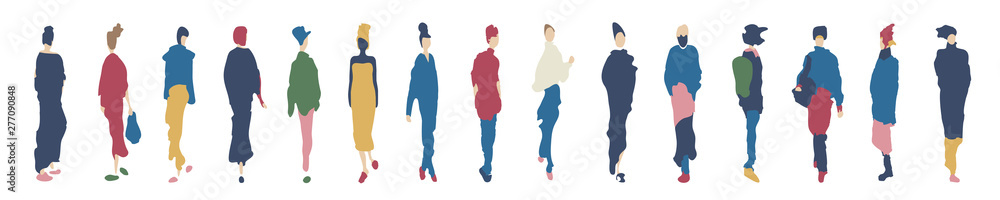 Group of female silhouettes in colorful fashionable clothes isolated on white background Group of female silhouettes in colorful fashionable clothes isolated on white background