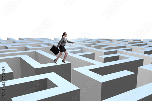 Businesswoman trying to escape from maze