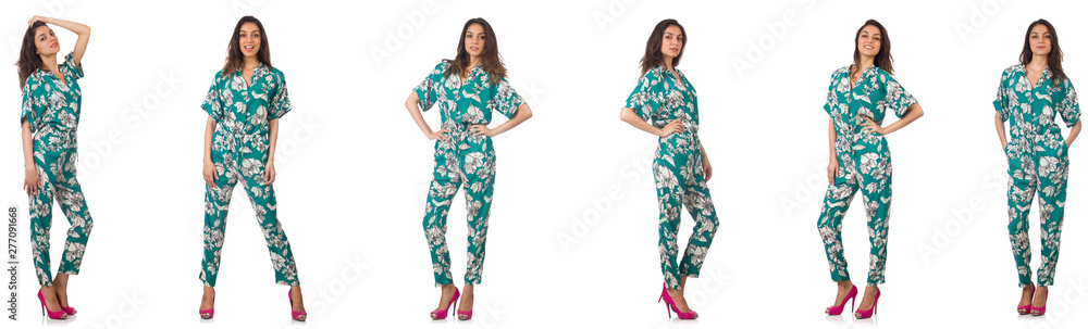 Collage of woman in fashion look isolated on white Collage of woman in fashion look isolated on white
