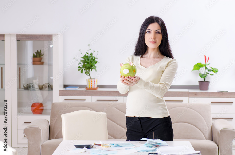 Young pregnant woman in budget planning concept Young pregnant woman in budget planning concept