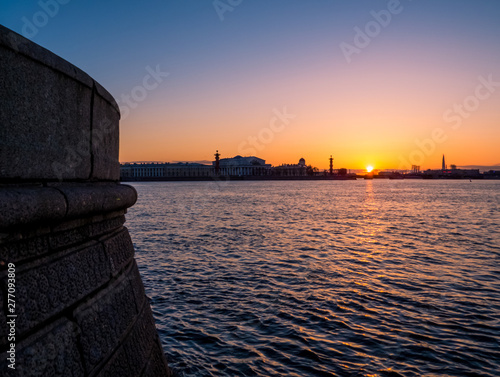 Magical sunset from the Neva River. In St. Petersburg, Russia photo