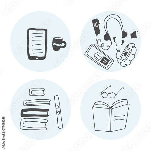 Set of books in doodle style. Vector illustration.