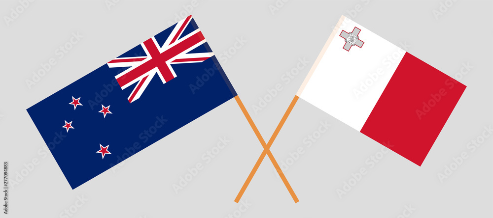 Crossed New Zealand and Maltese flags