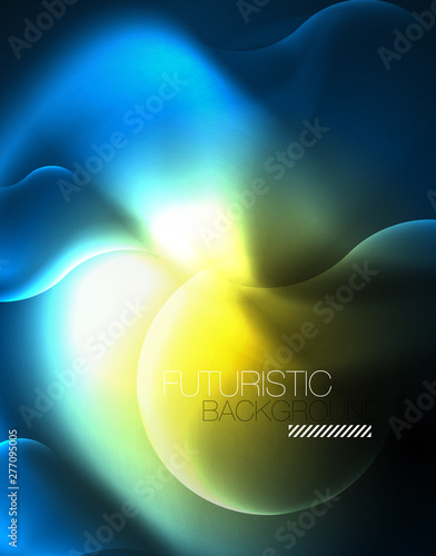 Neon glowing wave lines, blue hi-tech futuristic abstract background template