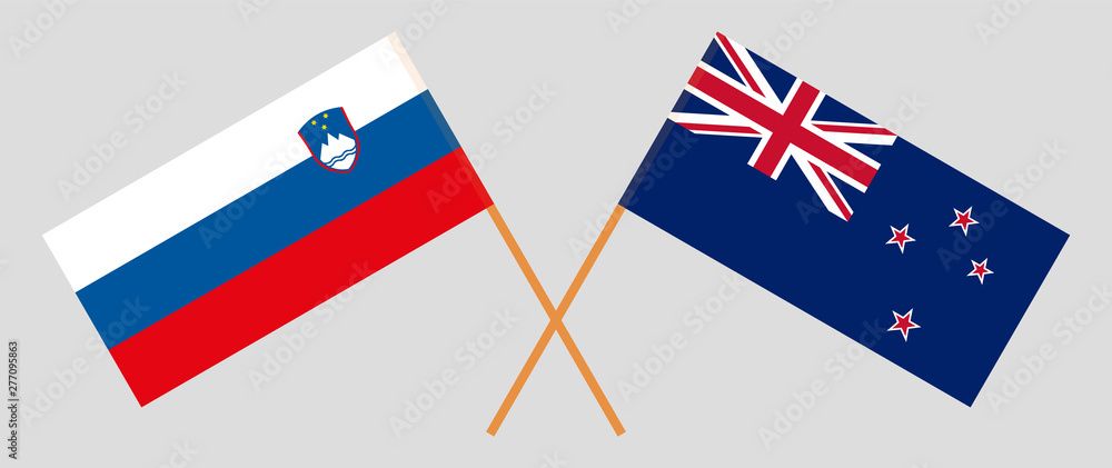 Crossed New Zealand and Slovenian flags Crossed New Zealand and Slovenian flags