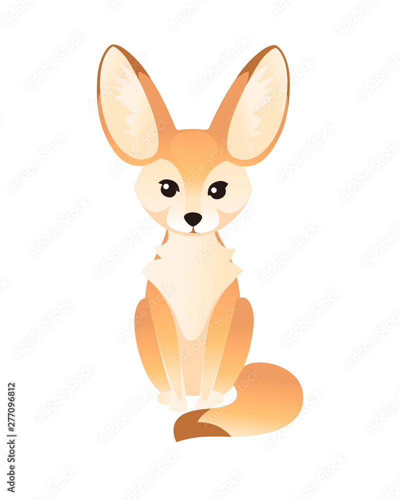 Naklejka premium Cute fennec fox sit on floor flat vector illustration cartoon animal design white background front view