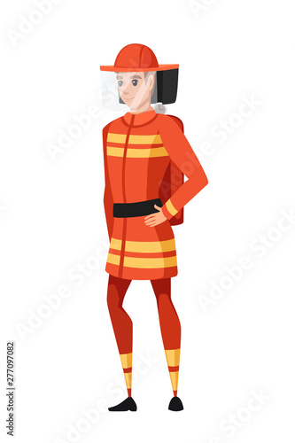 Adult male firefighter stand on ground wearing fireproof form cartoon character design flat vector illustration