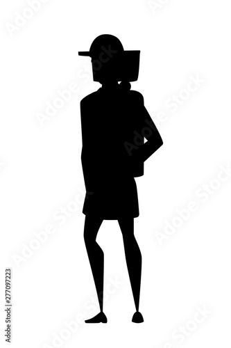 Black silhouette adult male firefighter stand on ground wearing fireproof form cartoon character design flat vector illustration