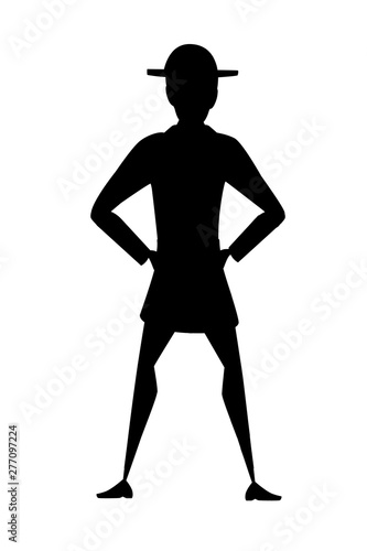 Black silhouette adult male firefighter stand on ground wearing fireproof form cartoon character design flat vector illustration