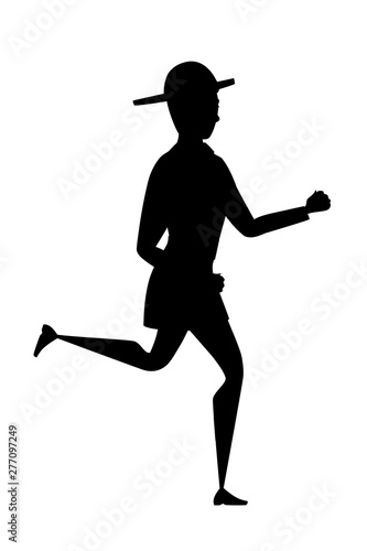 Black silhouette adult male firefighter running on ground wearing fireproof form cartoon character design flat vector illustration