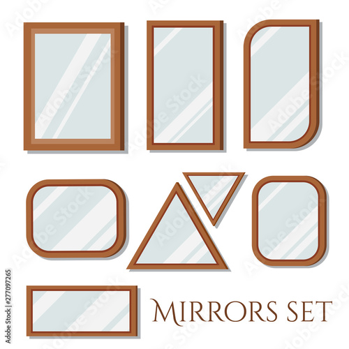 Flat design wall wooden frames mirrors rectangular and triangular shapes set