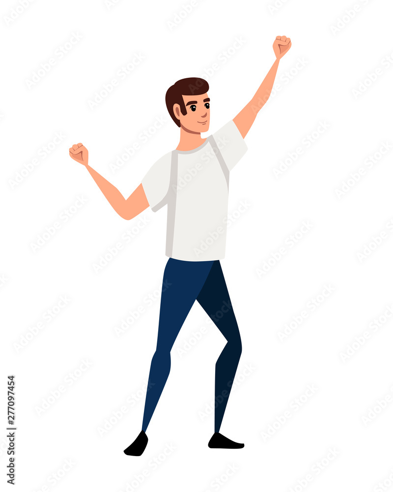 Man wearing sports suit with upraised hand cartoon character design flat vector illustration isolated on white background Man wearing sports suit with upraised hand cartoon character design flat vector illustration isolated on white background