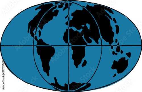 Blue Globe with meridians silhouette