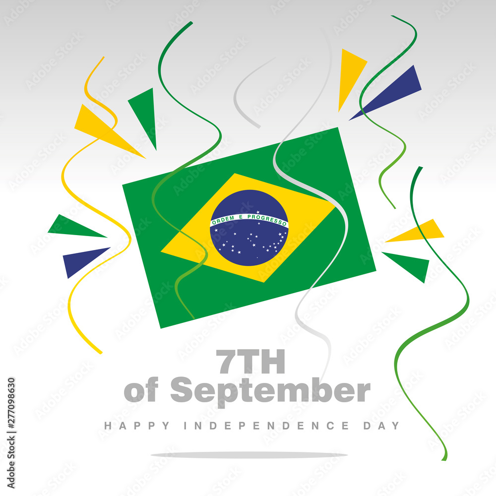 Independence Brazil flag with confetti 7th of September isolated on white background