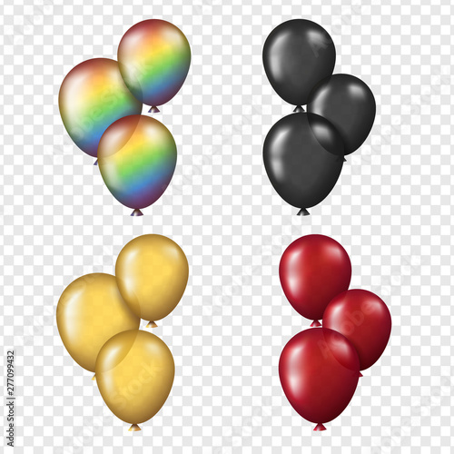 Set vector bunch balloons different colors on transparent background