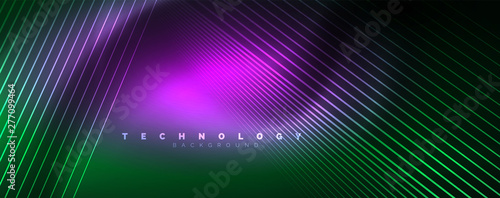 Vector neon light lines concept, abstract background