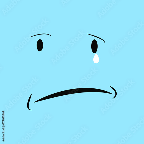 Vector illustration, sad emotion on blue background. Grieving, crying.